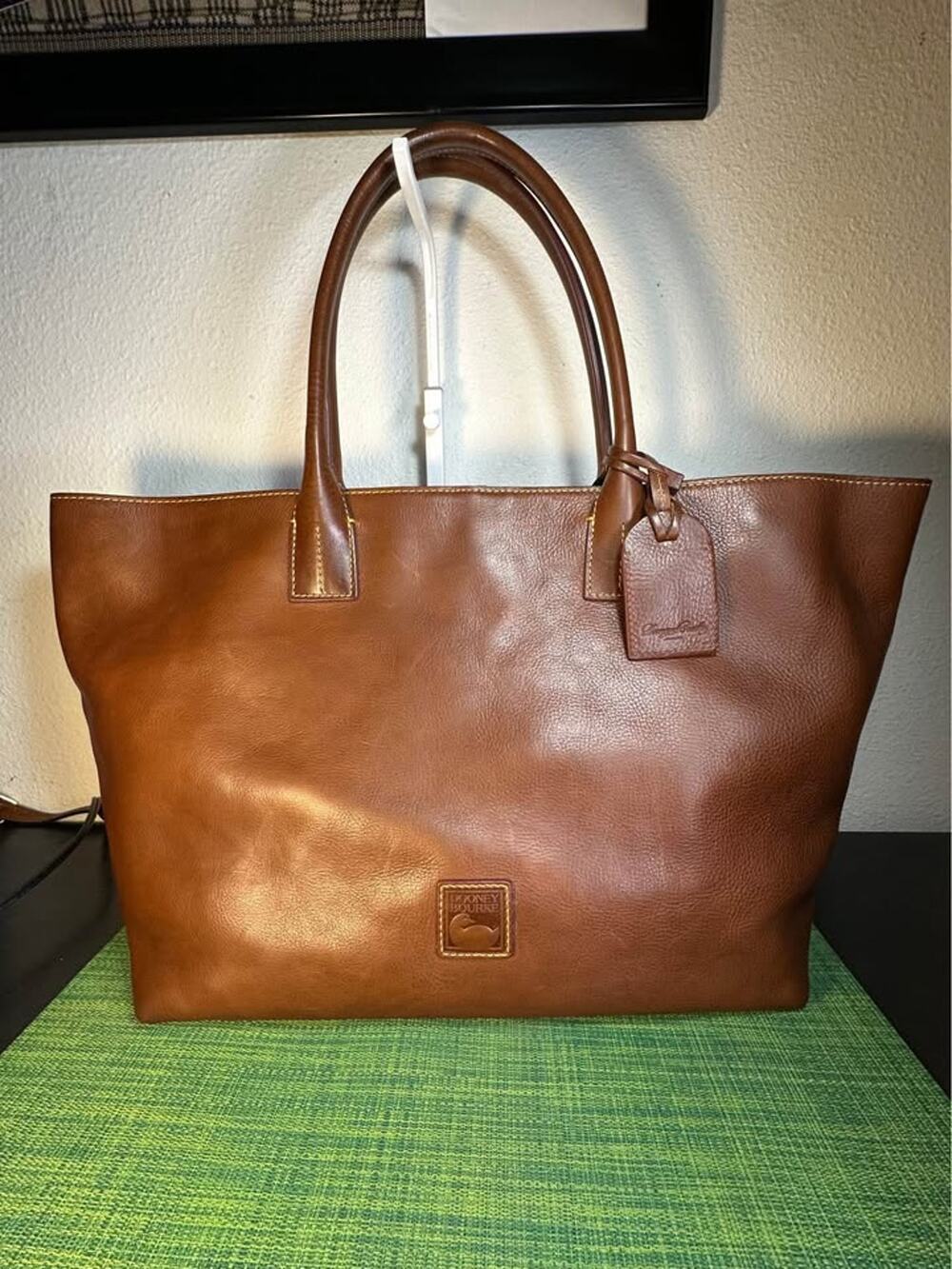 Dooney & Bourke Florentine Leather Large Russell Tote Bag-Chestnut/Natural Brown